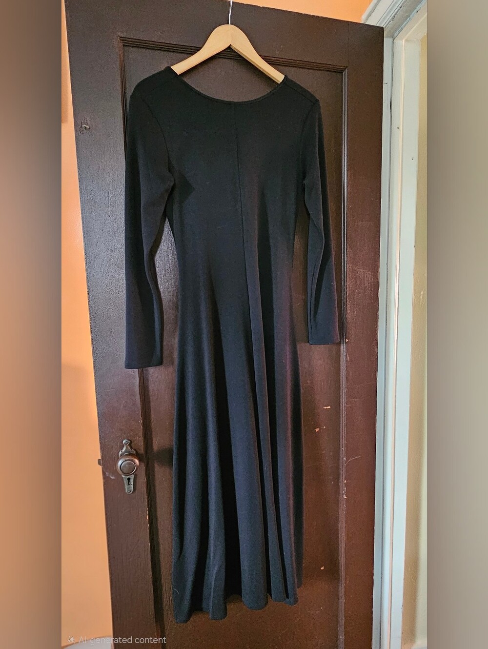 Modern Citizen Women’s Black V-Neck Long Sleeve Twist Front Midi A-Line Dress